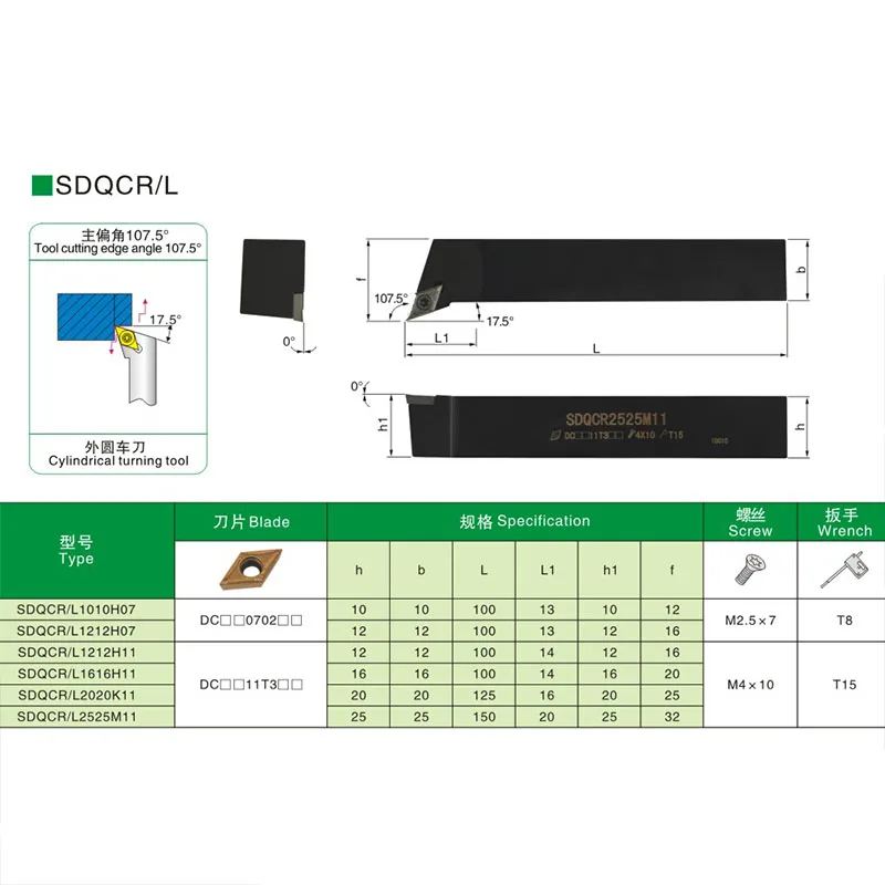 SDQCR1010H07 SDQCR1212H11 SDQCR1616H11 SDQCR2020K11 2525M11 держатель внешнего токарного инструмента SDQCR SDQCL для твердосплавного лезвия DCMT CNC