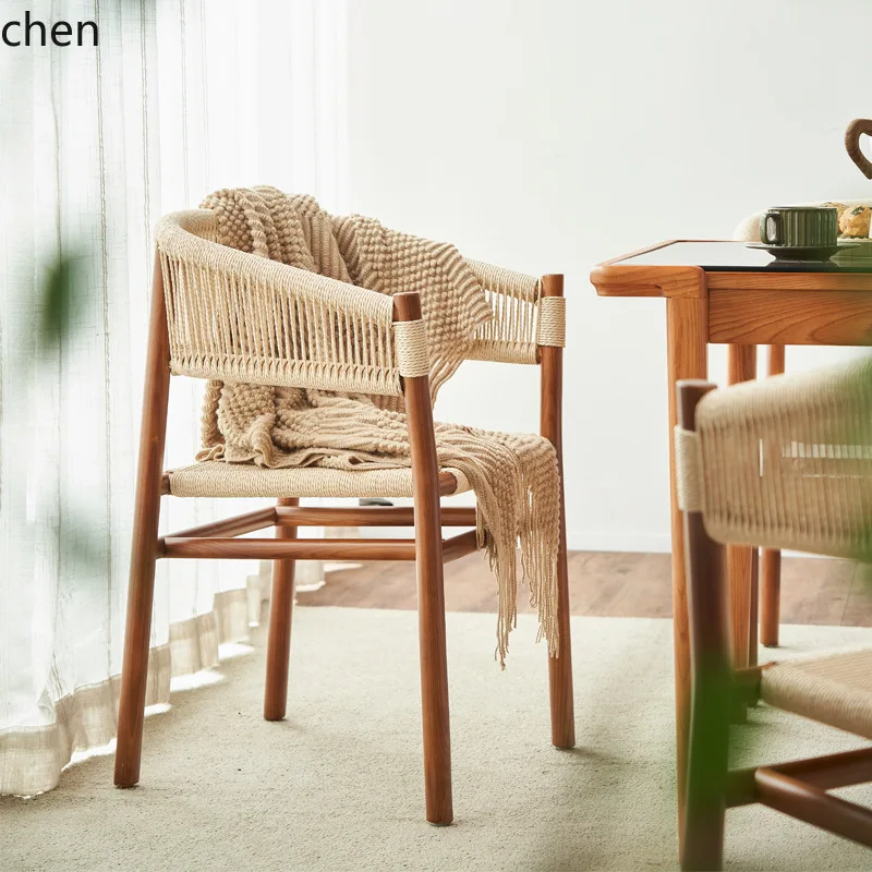 HXL New Chinese Style Simple Rattan Dining Table Modern Solid Wood Dining Table and Chair Set Ins Dining Table