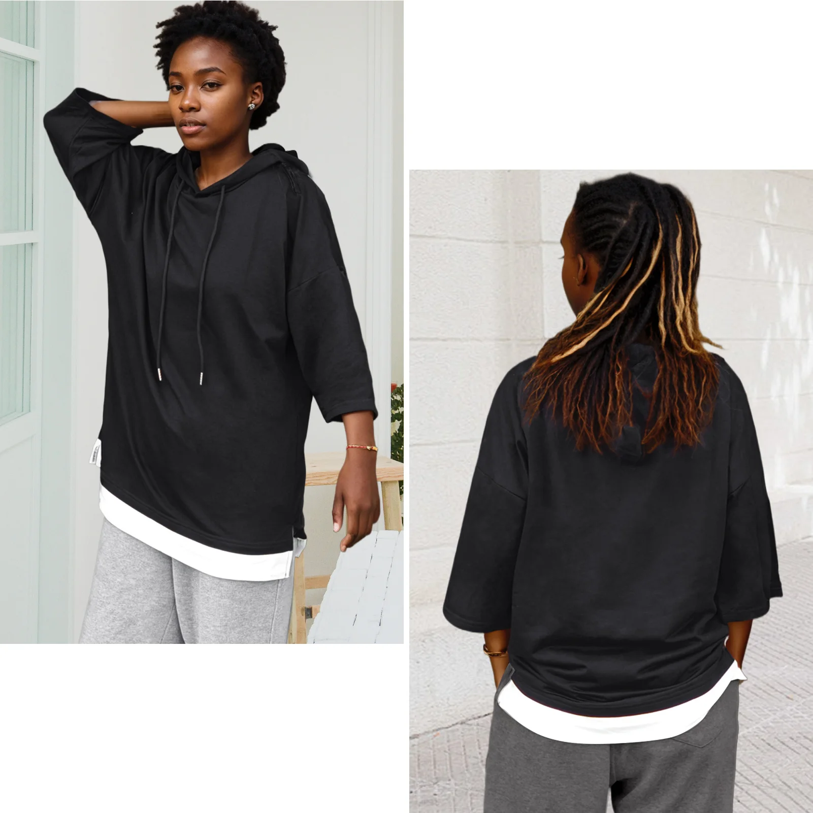 Mens T-Shirt Short Sleeve Hoodie Soft Cotton Sweatshirts Moisture Wicking Casual Patchwork Unisex Hoodie tee