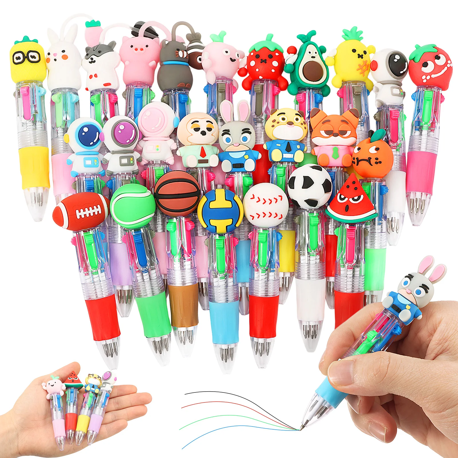 

26 Pcs Mini Cartoon Ballpoint Pen 4 In 1 Multicolor Ballpoint Pen Smooth Writing for Party Favors Gift Classroom Rewards Goodies