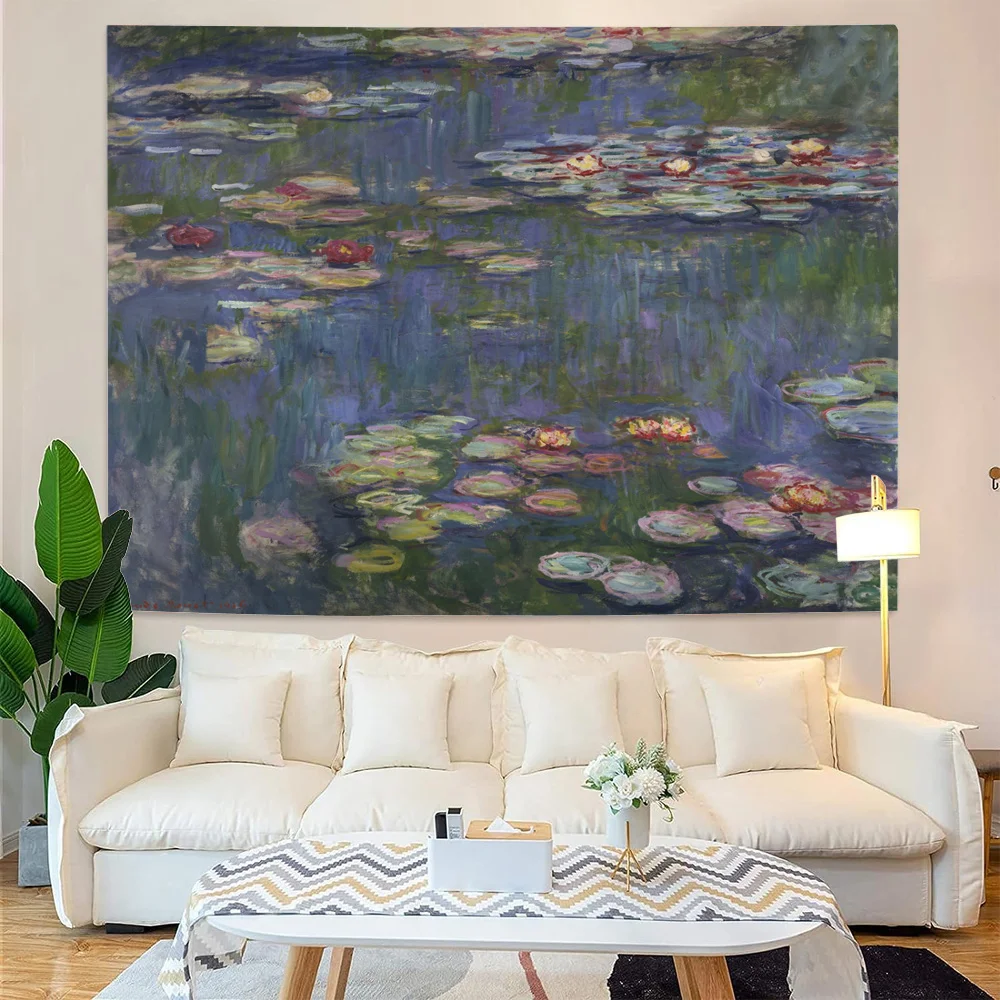 Tapisserie Seerosen von Claude Monet Ölgemälde Blumen Wandbehang Kunst Wohnkultur Polyester Wandteppich für Wohnzimmer Bedro – Detail 10