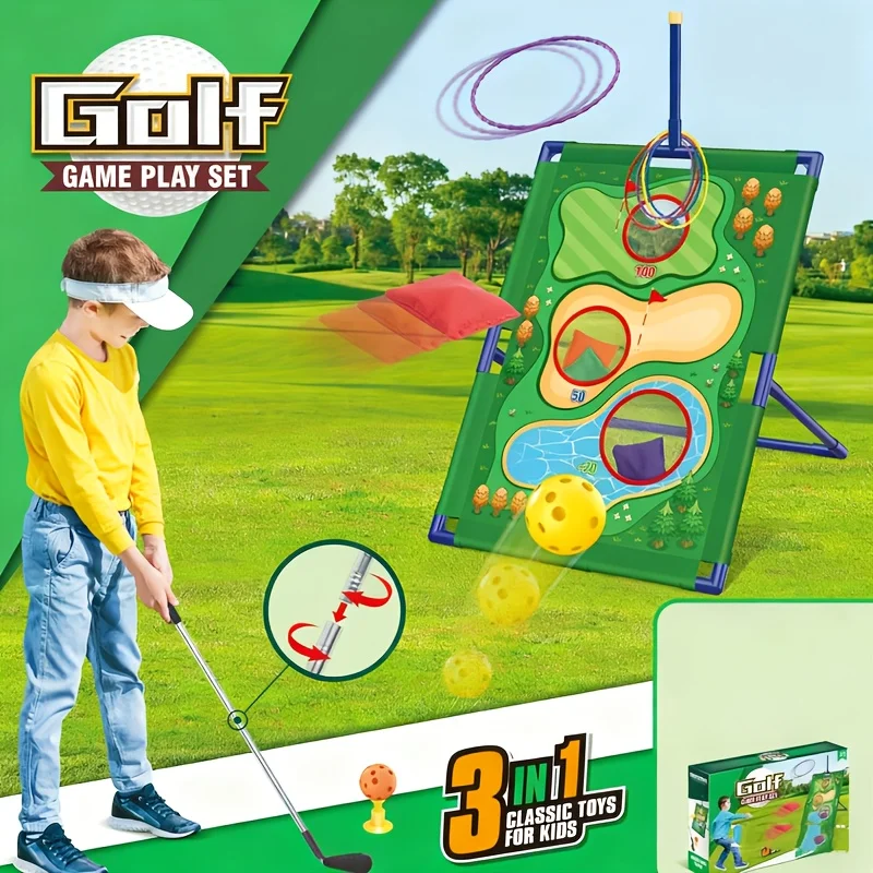 3 In 1 Golf Game Set with Telescopic Clubs Balls Sandbag Fun Indoor Outdoor Sports Game for Kids Gifts Birthday and Christmas