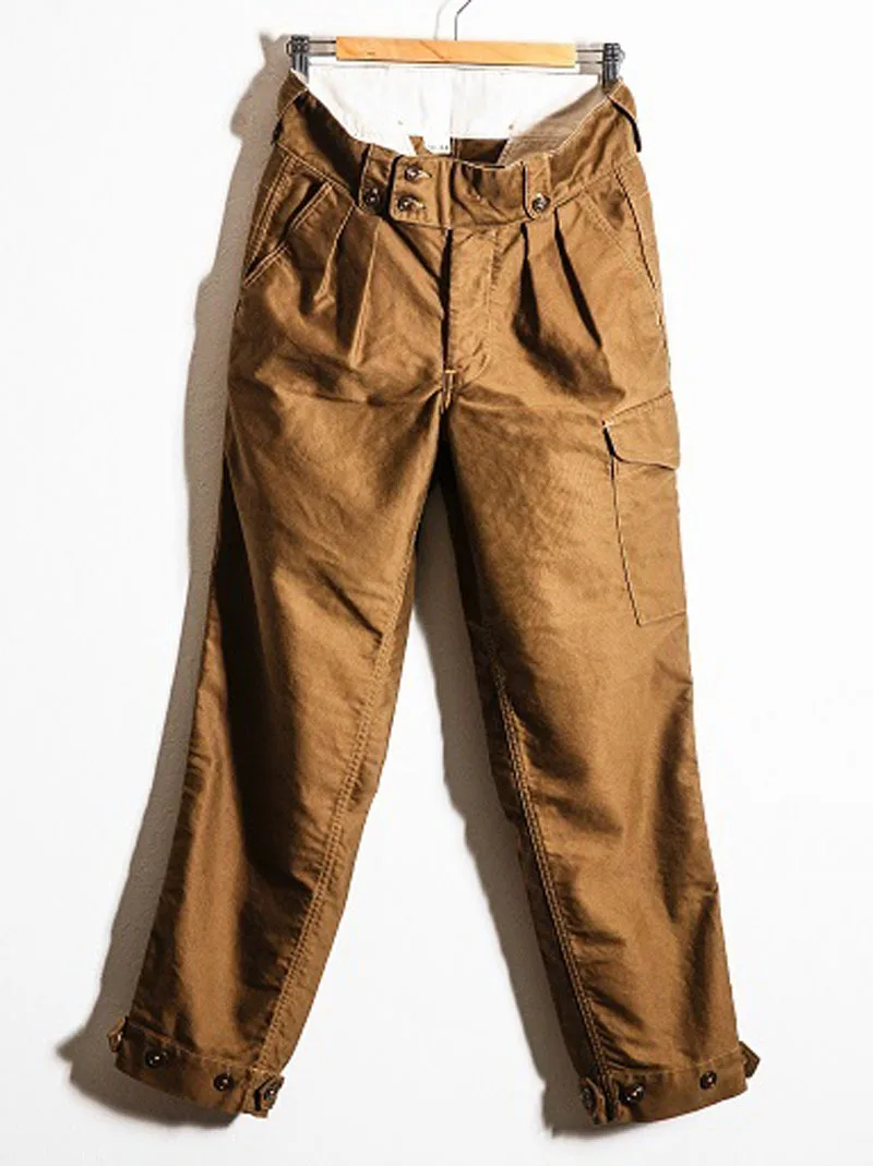 twill cotton light brown long casual loose fitting straight leg pants