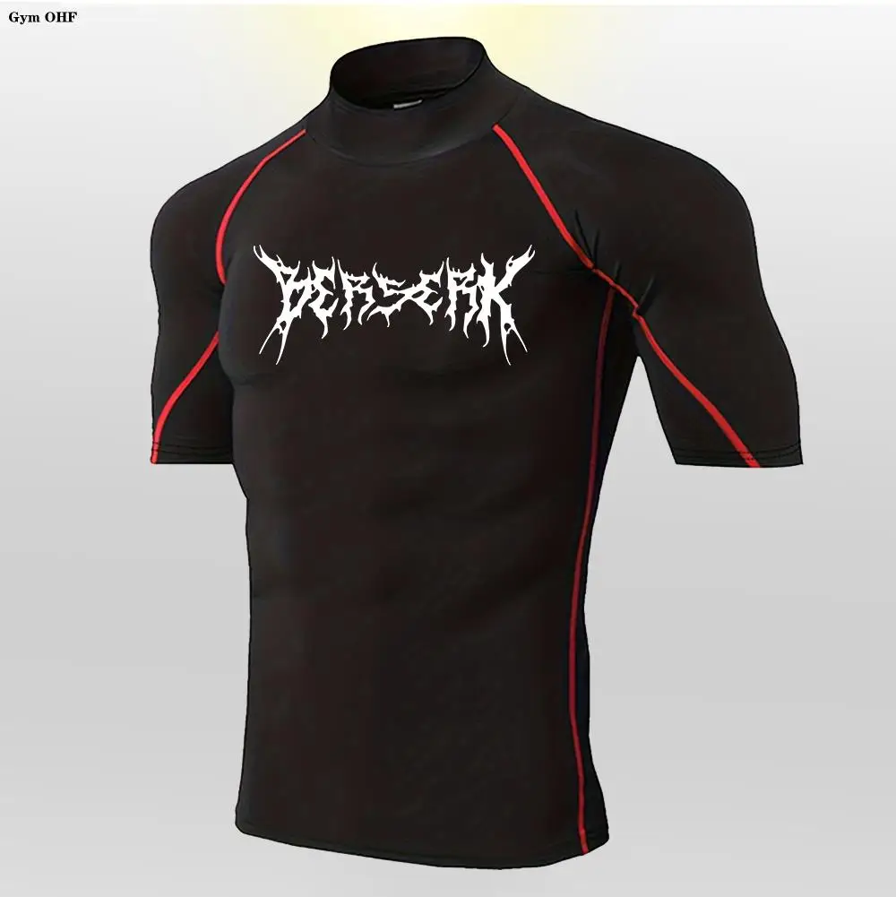 High Neck Men's Compression T-Shirt For Outdoor Training Fitness Gym Jogging Running Tight Elastic Breathable Sweatshirt Anime 4