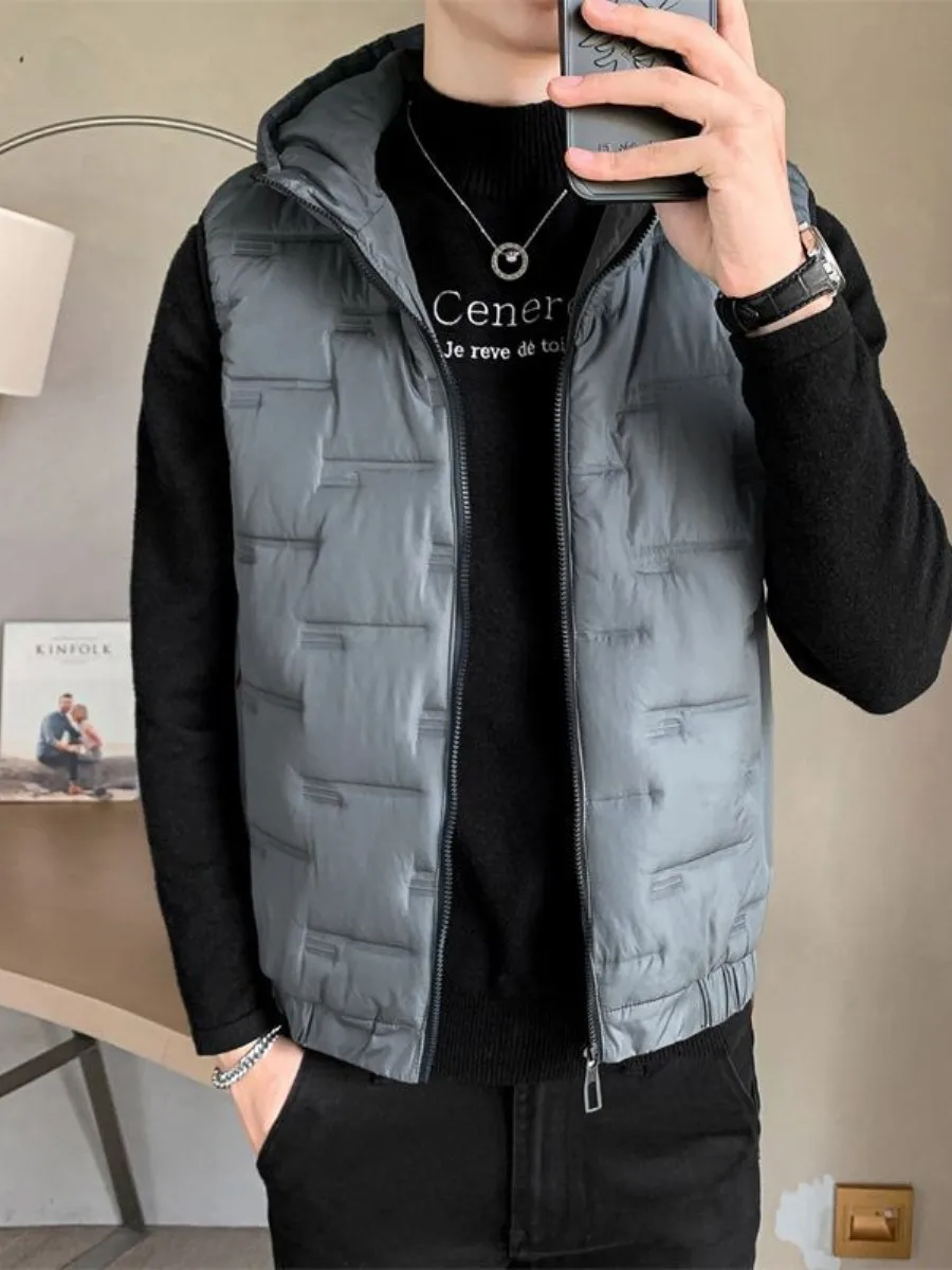

Warm Cotton Jaet Men's Outerwear Autumn Winter Thiened Fce Lined Hooded Vest Faionable Urban Sle Loose Fit
