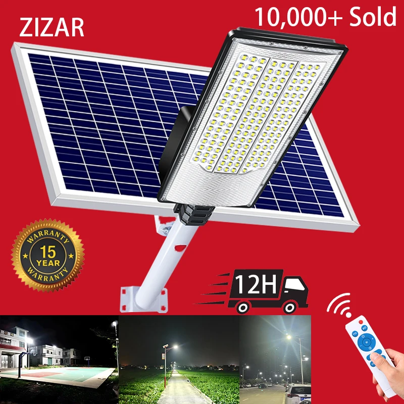 

ZIZAR High Power 50W Super Bright Solar Street Light, IP65 Waterproof with 30000mAh Battery Auto On/Off, for Garden Yard Pathway