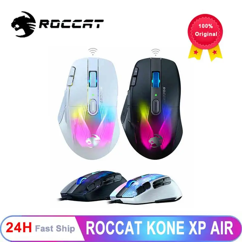 Original For ROCCAT KONE XP Air Wireless Bluetooth Gaming Mouse 16.8millions 3D RGB Gamer Mice, 19000 DPI, Owl-Eye 2 Engine