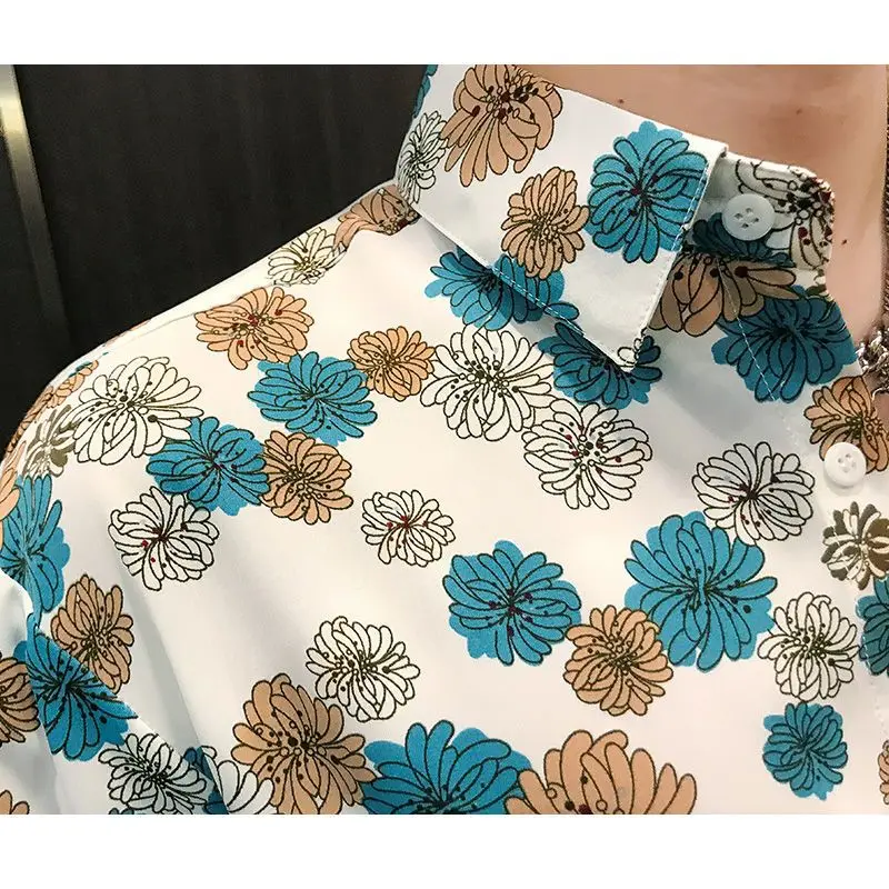 Camisas de manga larga con cuello vuelto para hombre, camisas informales con estampado Floral, ropa fina Premium, para primavera y verano