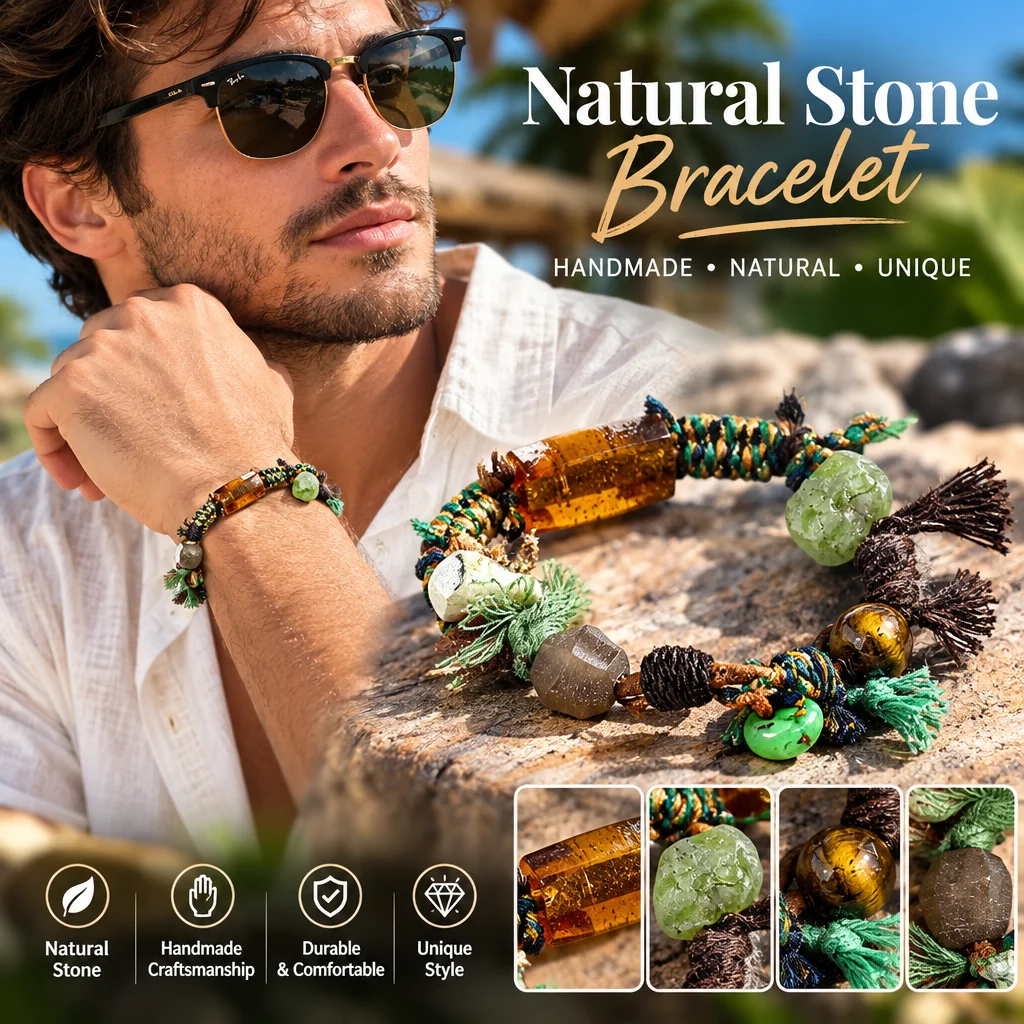 Boho Vintage Green Brown Leather Bracelet Handmade Woven Rope African Glass Beads Tribal Jewelry Unique Fashion Accessory Gift