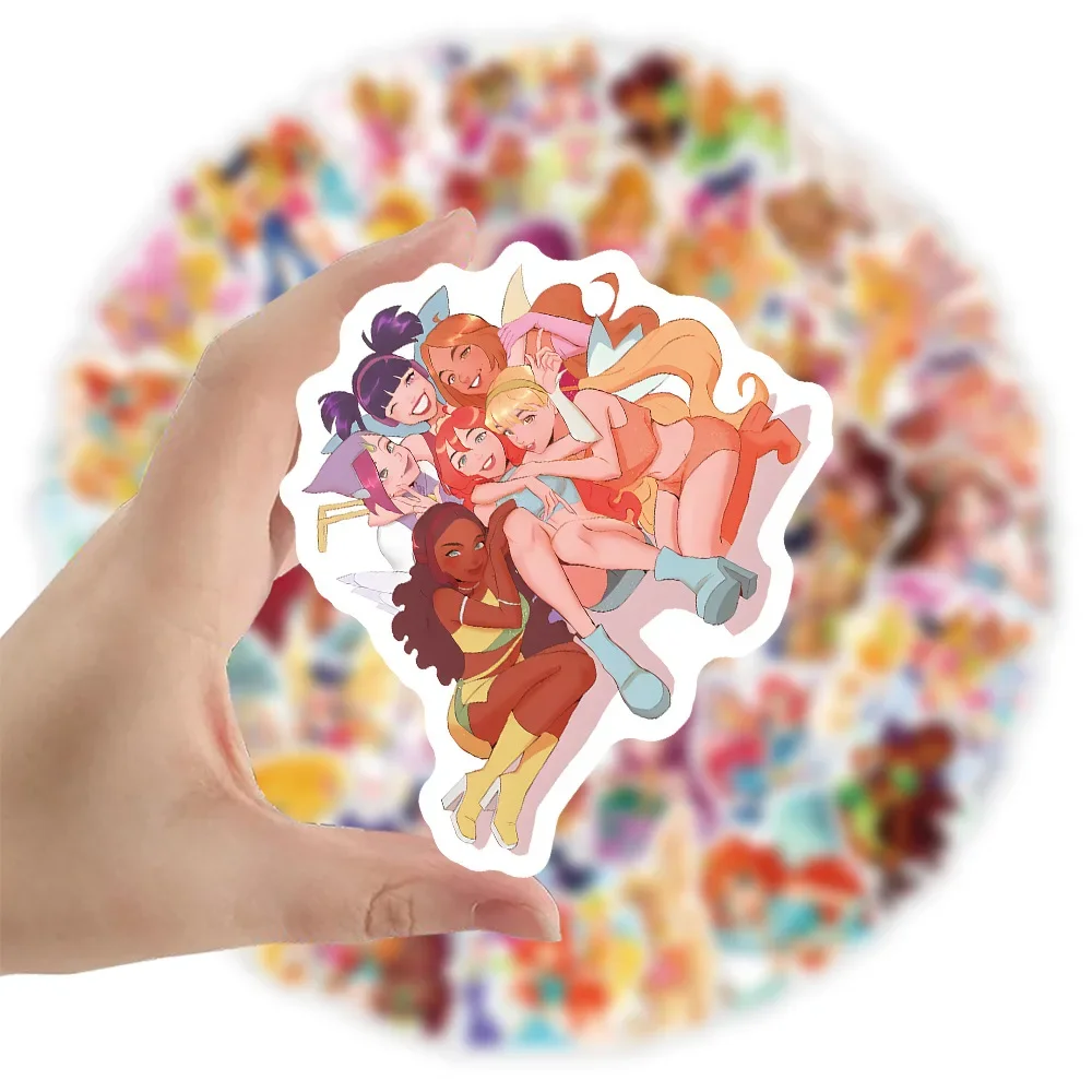 60 قطعة ملصقات كرتونية لنادي Winx ملصق رسوم متحركة مضحك للأمتعة والكمبيوتر المحمول والهاتف والجيتار ودراجة السيارة ولوح التزلج ألعاب أطفال #4