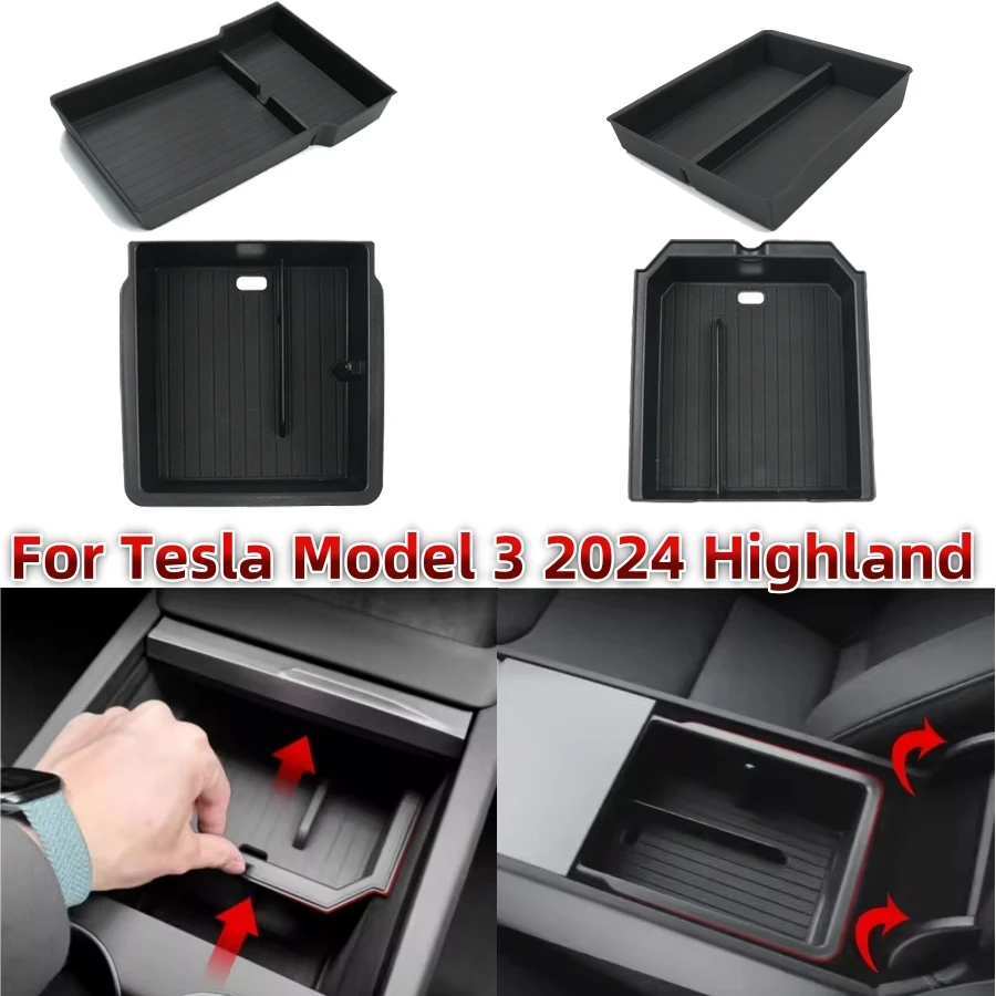 

For Tesla Model 3 Highland 2024 ABS Center Console Organizer Tray and Armrest Storage Box, 4PCS Full Set Interior Accessories