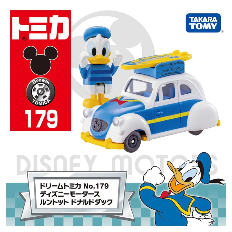 

TAKARA TOMY Original Genuine Disney Donald Duck Surfing Station Wagon Toys for Boys Girls Collectible Model Ornaments