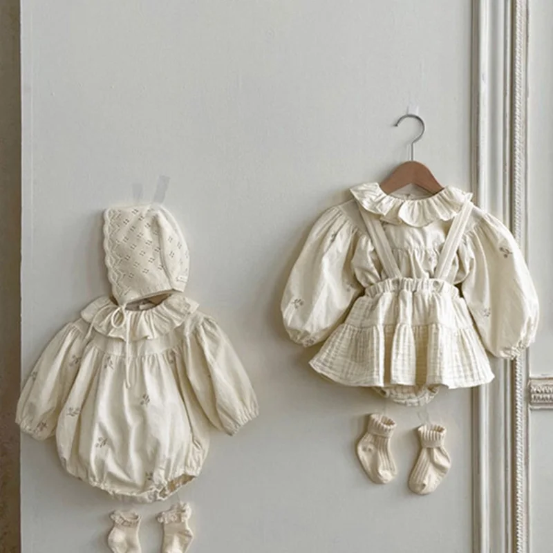 2025 New Spring Newborn Baby Girls Clothing Set Long Sleeved Cotton Embroidered Shirt+PP Shorts Toddler Baby Girl Clothes Suit