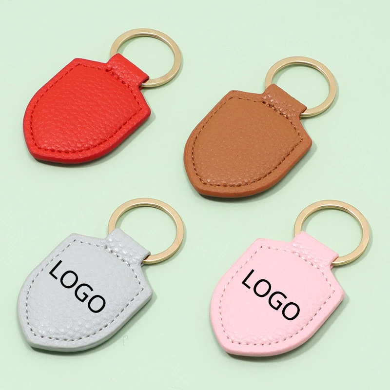 

Customized LOGO PU Leather Shield Keychain for Men and Women Car Key Chain Ring Laser Engrave Personalized Blank Keyring Gift