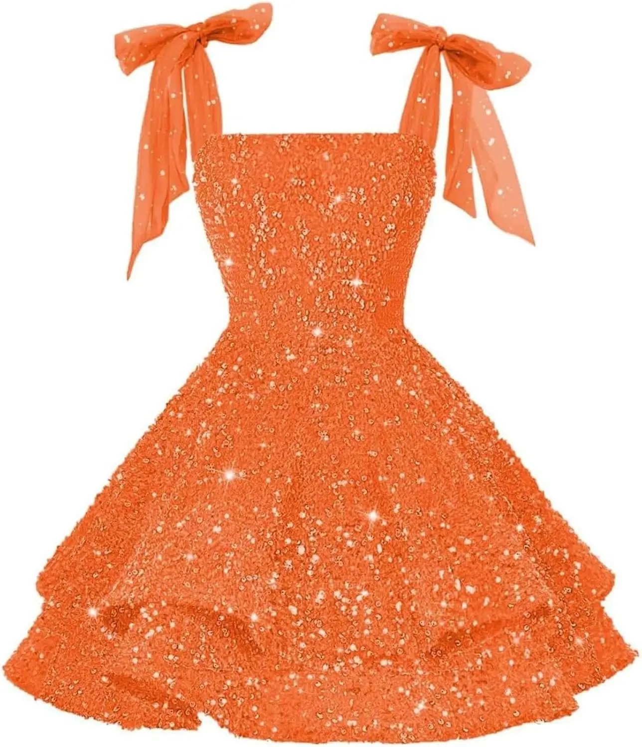 short orange homecoming dress Lace-Up Sequin with Slit Orange Color Length orange homecoming dresses Illusion V