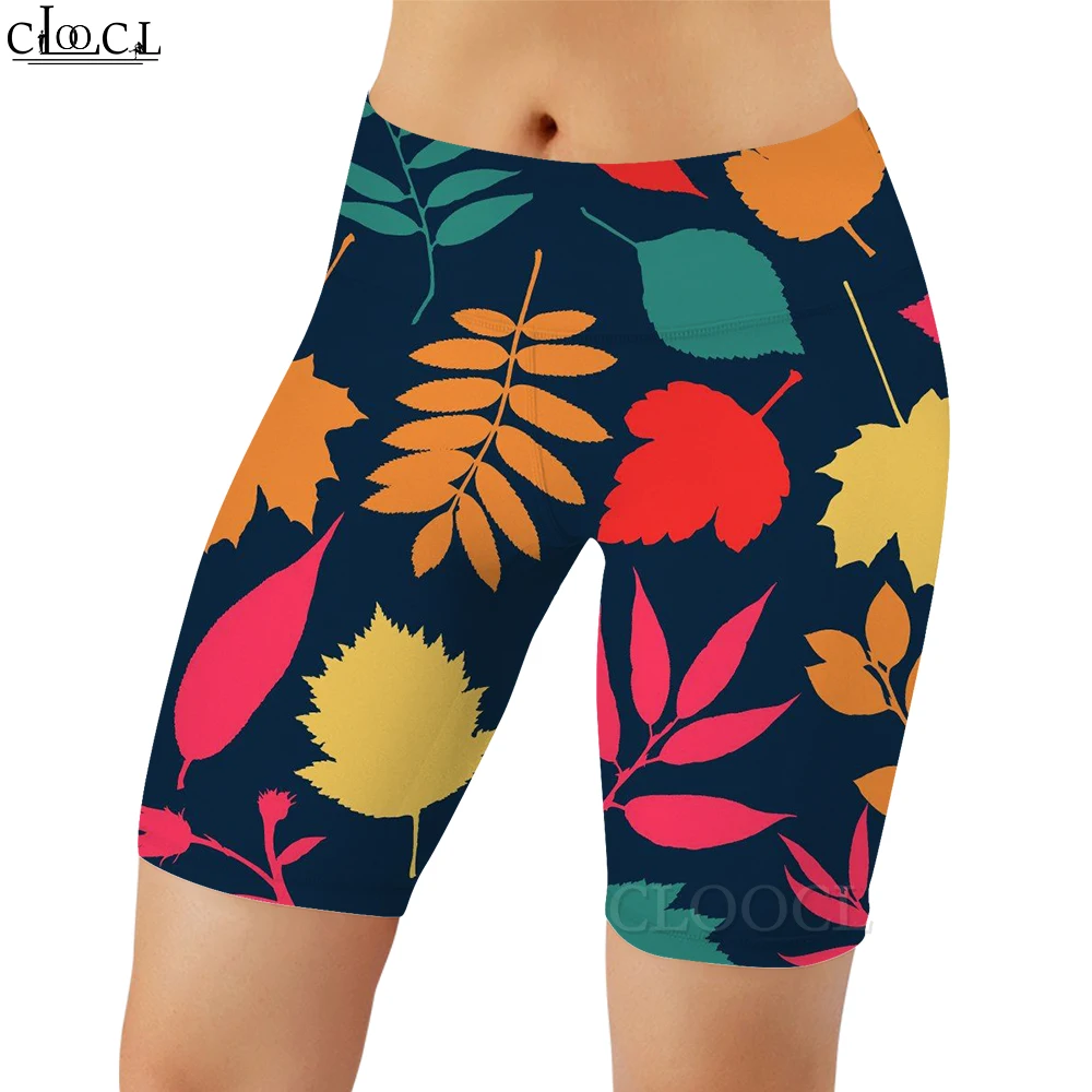 CLOOCL Retro Harajuku damskie legginsy kolorowe liście 3D drukowane legginsy fitness dla kobiet sportowe push-up rozciągliwe obcisłe spodenki