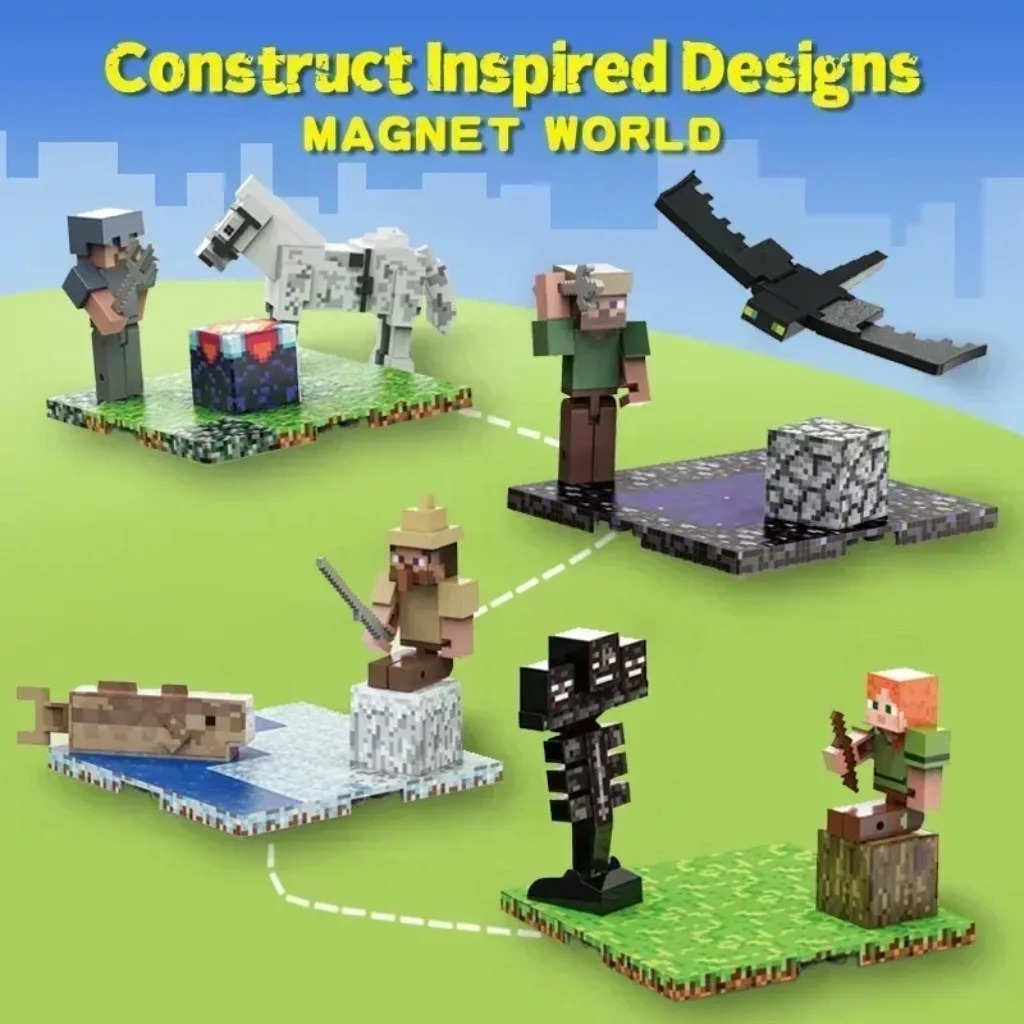 Magnetic Building Blocks Mine World Magnetic Brick Cube Random Cube Base Plate Set Toys Pixel Style Gift for Boys Girl Children