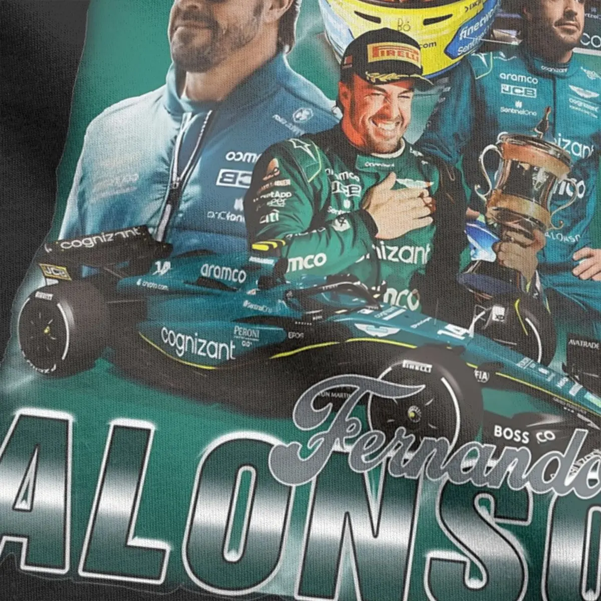 تي شيرت ألونسوس بأكمام قصيرة للرجال ، تي شيرت بياقة مستديرة ، سيارة سباق قطن ، طراز عتيق ، ألونسوس ، حجم كبير ، 14 #3