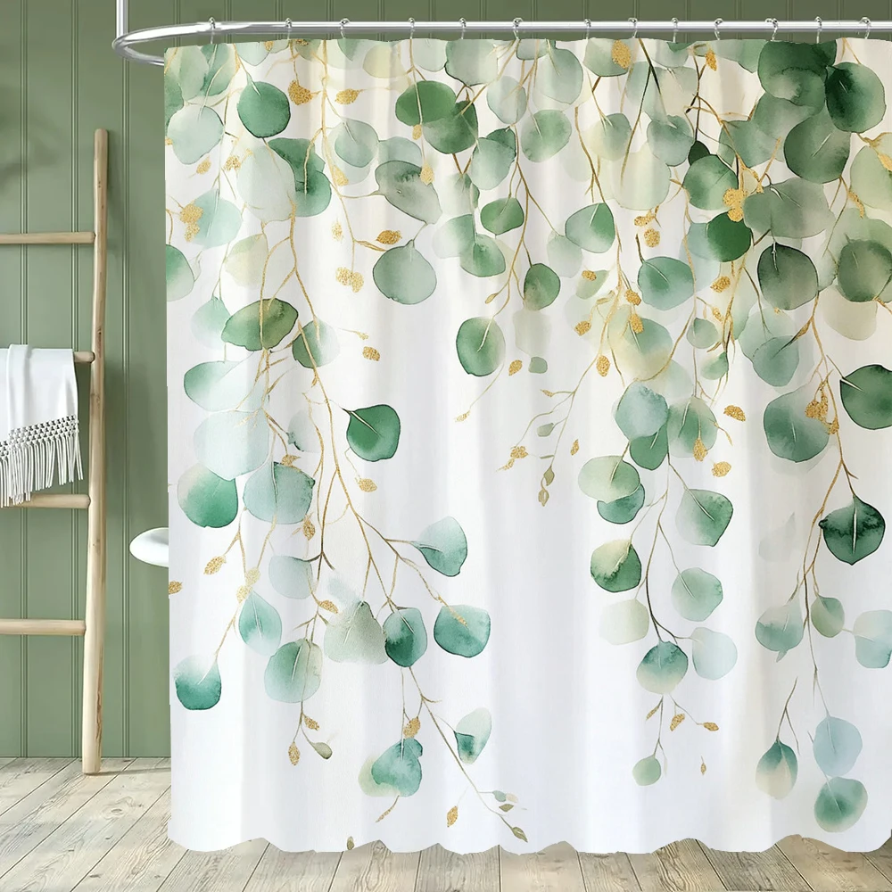 

Tropical Greenery Leaf Shower Curtain Plant Leaves Bathroom Curtain Romantic Refreshing Curtain Polyester Fabric Bathroom Shower