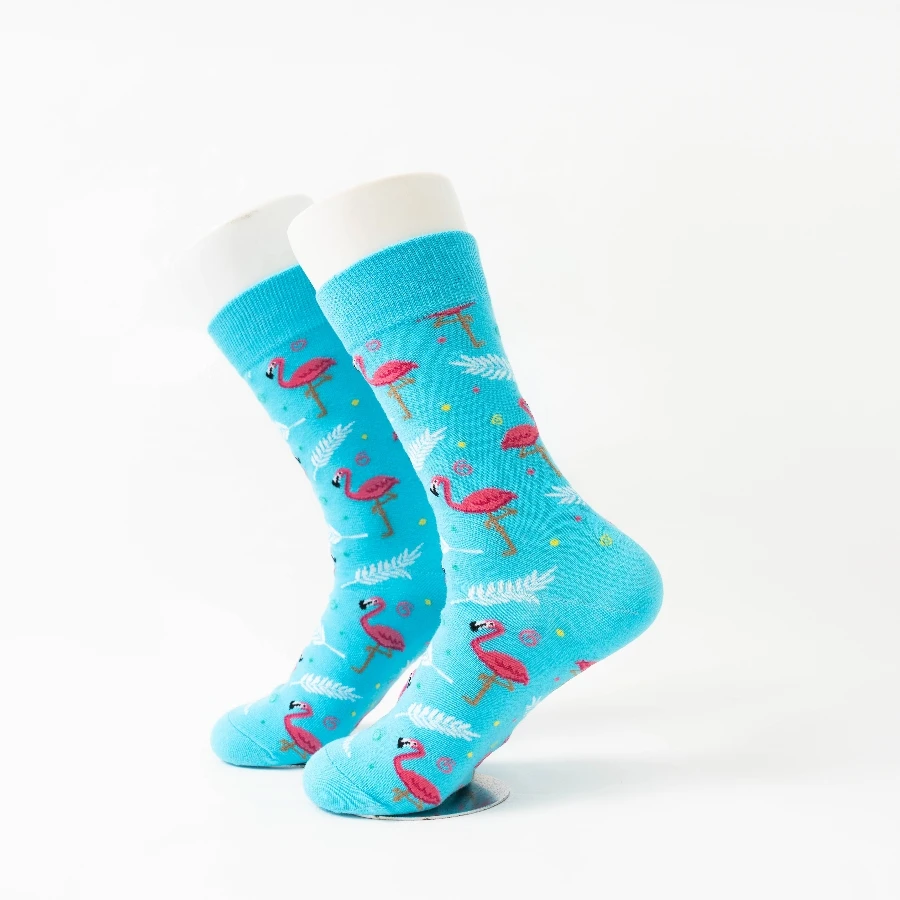 

MYORED 1 pair of Fall and winter new cartoon flamingo pattern men's cotton socks mid-tube socks