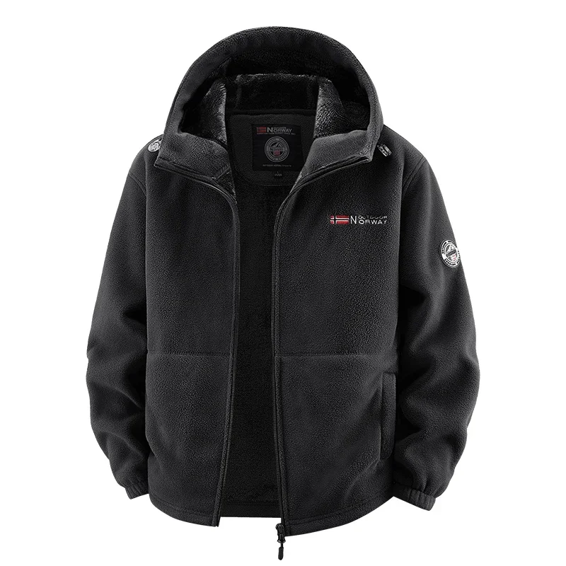 

Men's Outdoor Sport Hooded Sweatshirt Jacket Warm Liner Windproof Inner Polar Fleece Coat with Zipper & Pockets