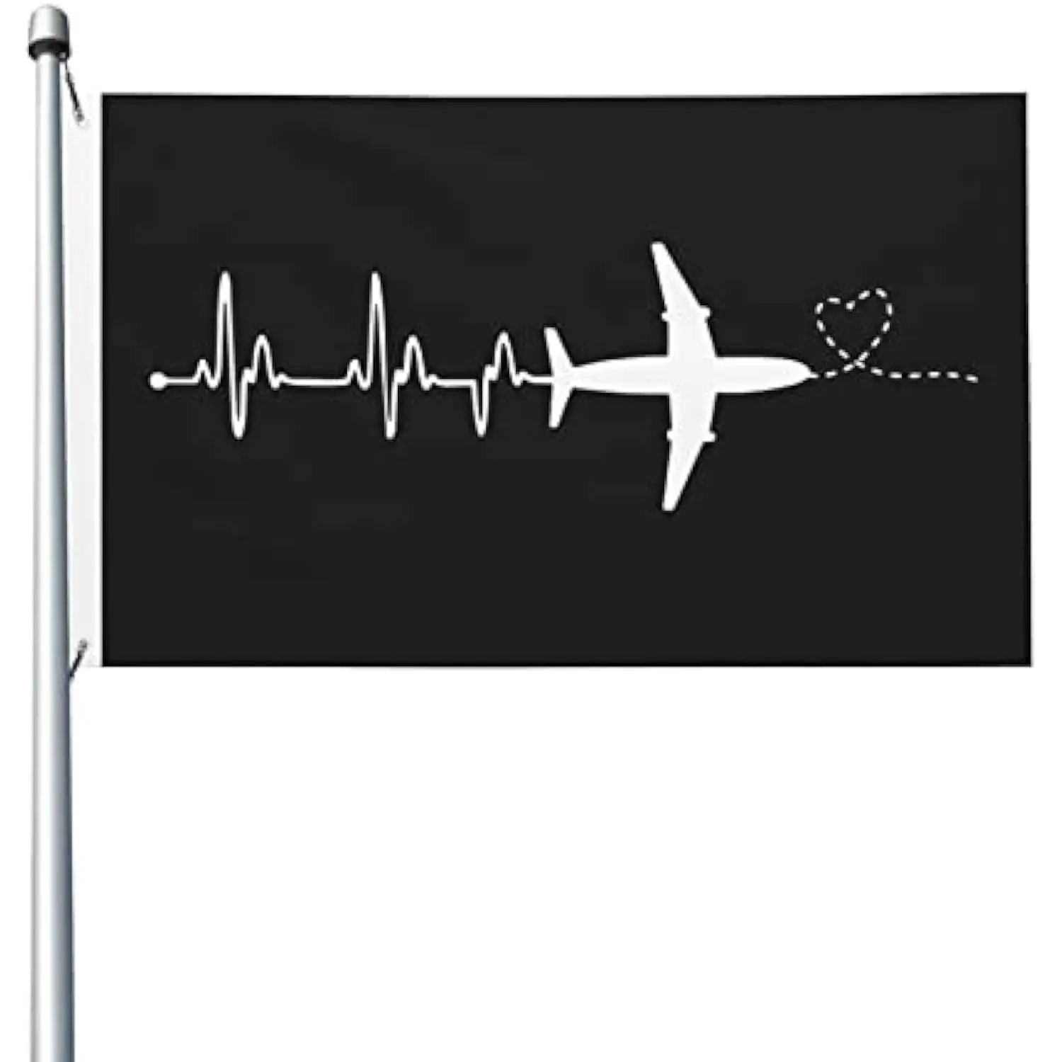 Airplane Heartbeat EKG Pilot Flight Line Flag Decoration Banner Single-sided Printing Grommets