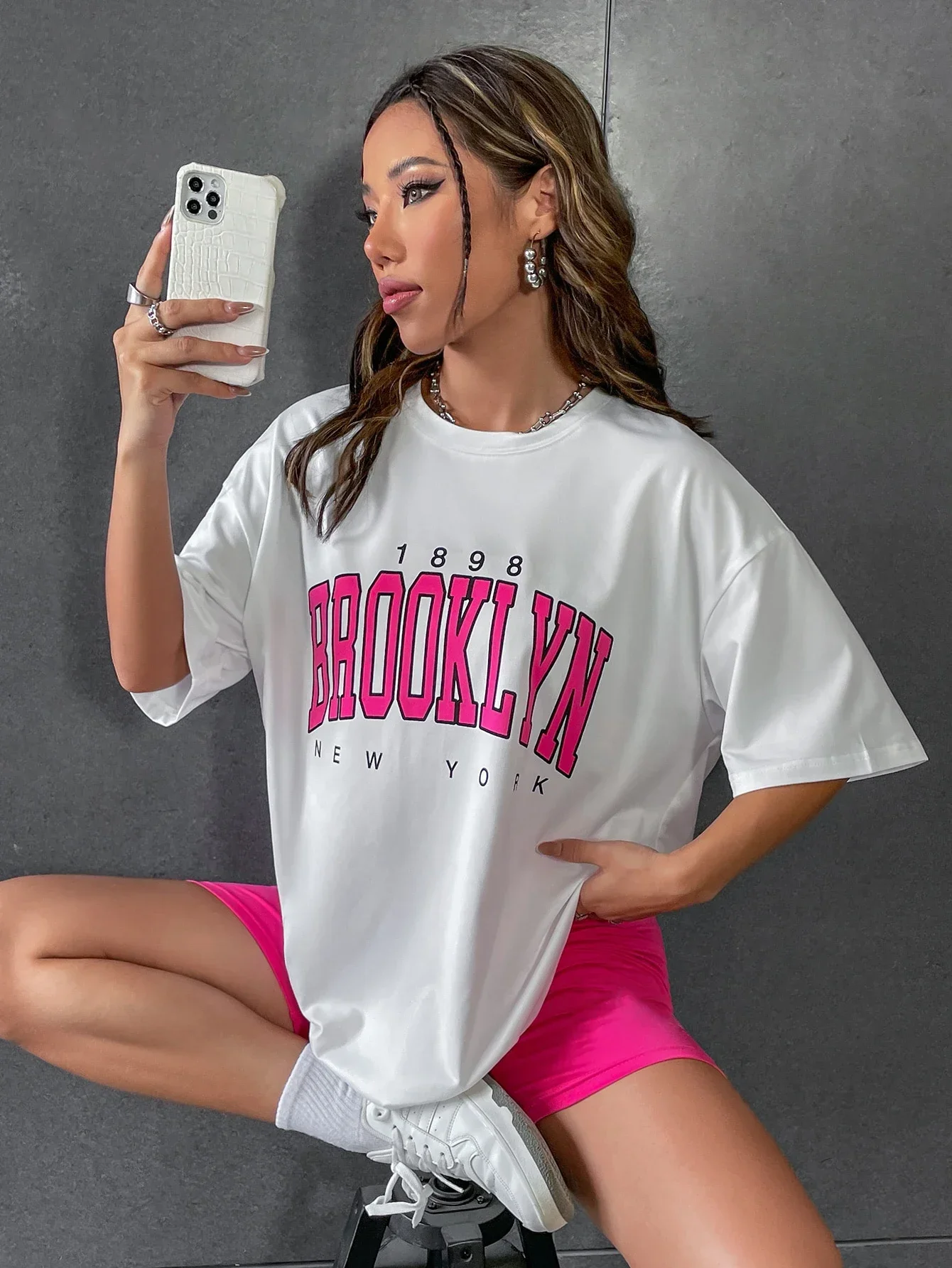 Summer Women T Shirt 1898 Brooklyn York Letter Print Tops Tee Black Female T-shirt 90s Graphic Tee Female Cute Tops Y2k Tee