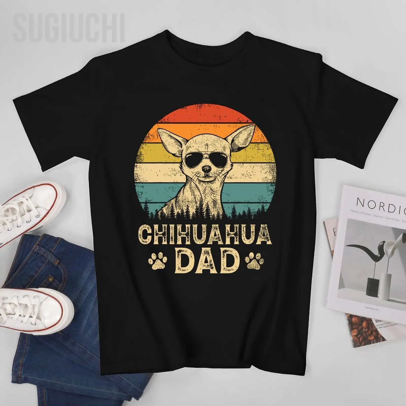 Unisex Men Vintage Chihuahua Dad Dog Lovers Father's Day Tshirt Tees T Shirts Women Boys 100% Cotton T-Shirt