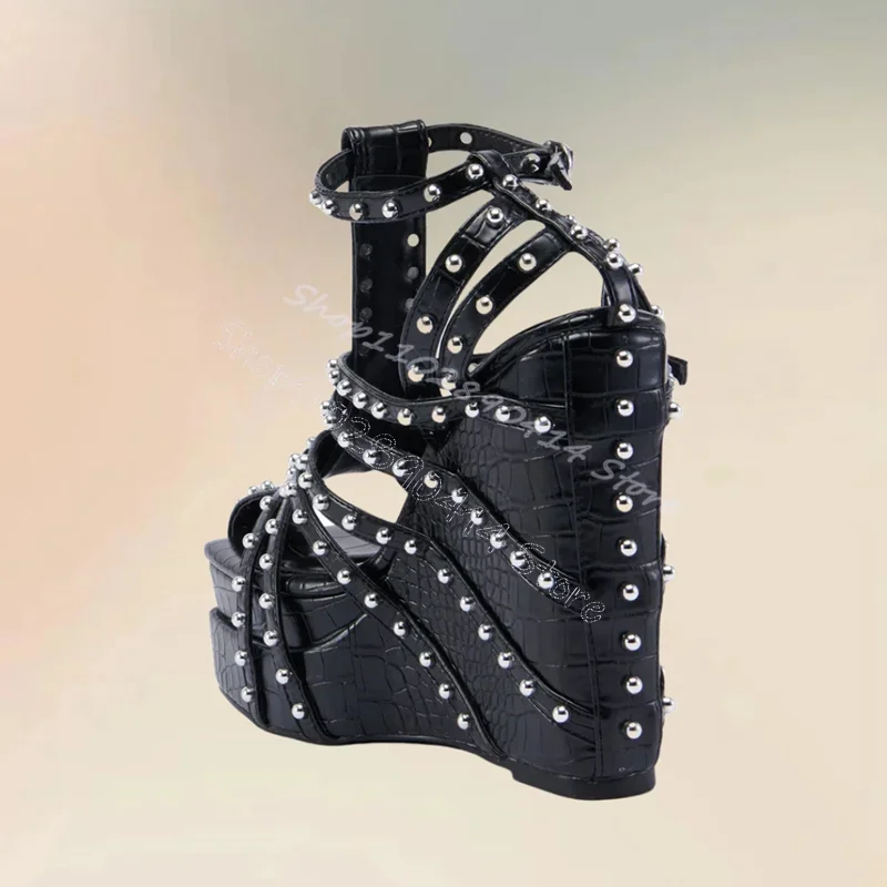 

Black Alligator Print Buckle Platform Sandals Ankle Buckle Strap Women Shoes Wedges Heel Fashion Party 2026 Zapatos Para Mujere