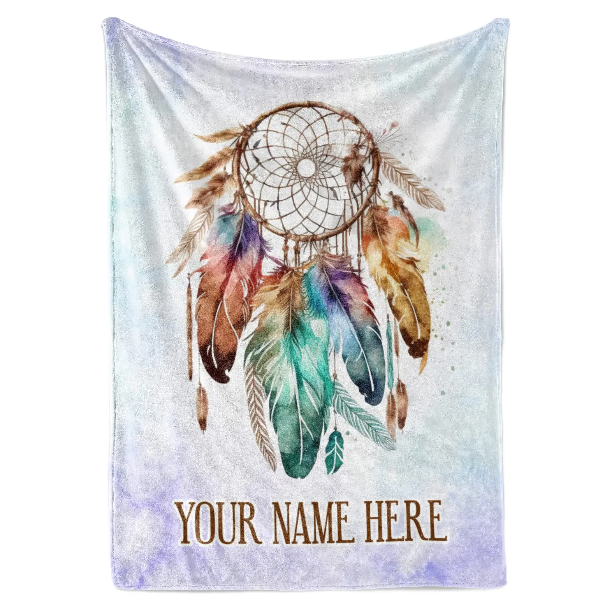 Custom Name Dream Catcher Throw Blanket Bohemian Style with Name Blankets for Boys Girls Women Birthday Gift Cartoon Blankets