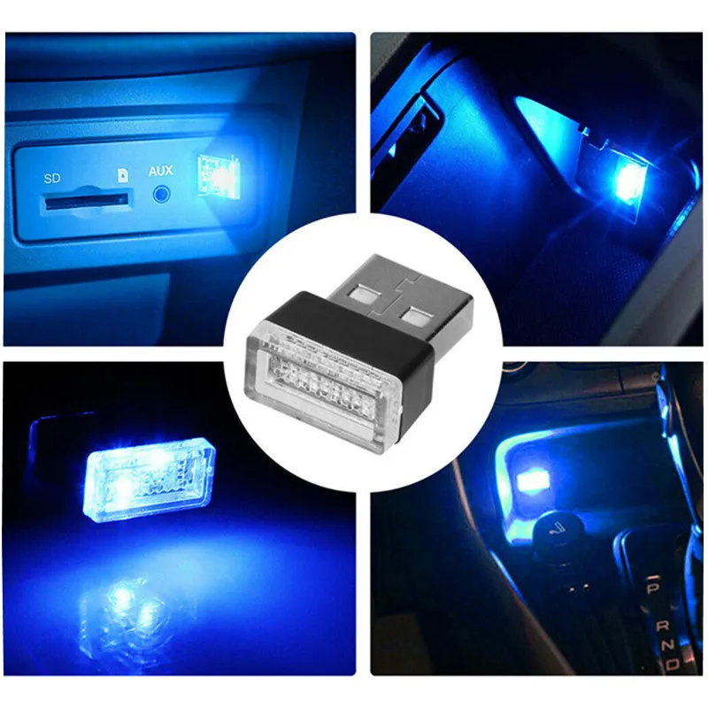 

1/2x Car USB LED Atmosphere Lights Decorative Lamp Emergency Lighting Ambient Welcome LED Light Neon Plug Blue Auto Interior