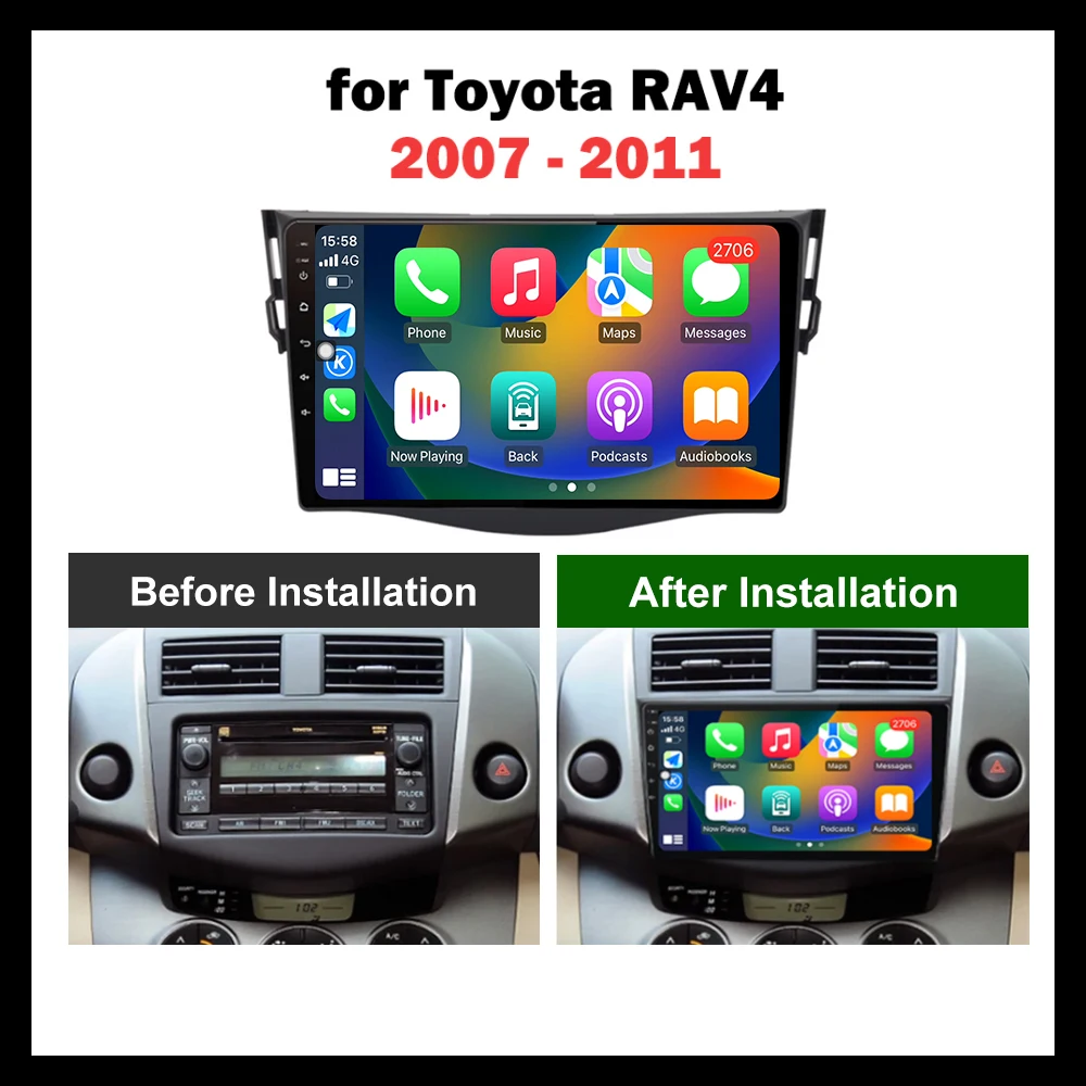 Reproductor de Radio Multimedia para coche Toyota RAV4 2007-2011, sistema operativo Android, navegación GPS, 4G, WiFi, herramientas para automóvil, pantalla HD, estéreo DSP, 9 pulgadas