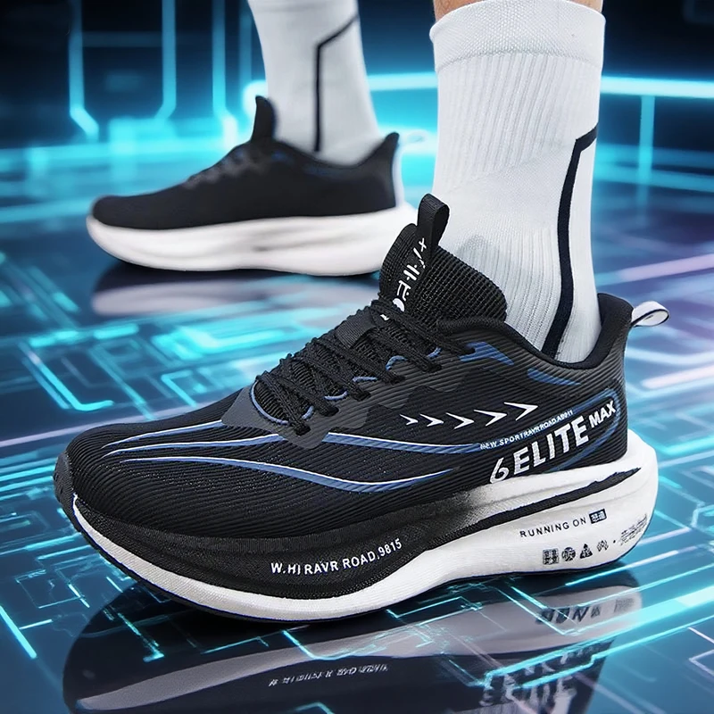 

2025 nuevos zapatos para correr con placa de carbono para hombre, zapatillas antideslizantes acolchadas para maratón, zapatos de