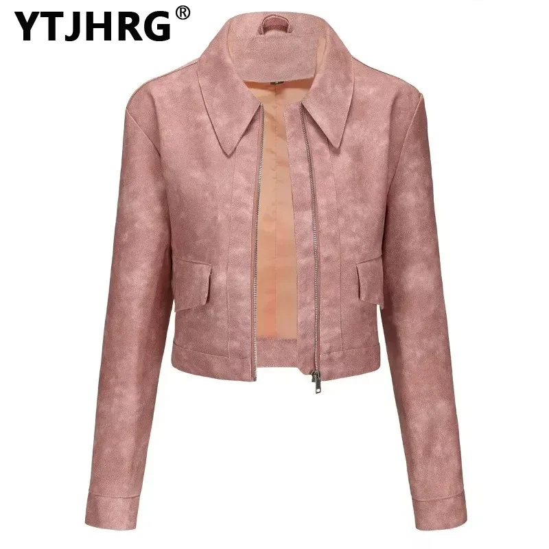 YTJHRG Women Leather Jackets Autumn Winter Spring Long Sleeve Zipper Slim Motor Biker Coat Female Clothing Fashion Outwear Tops