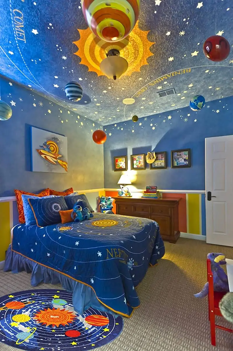 Educational Solar System Planets Rug Blue Star Nursery Mat for Toddlers Kids Children Space Astronomy Learning Polyester Carpet