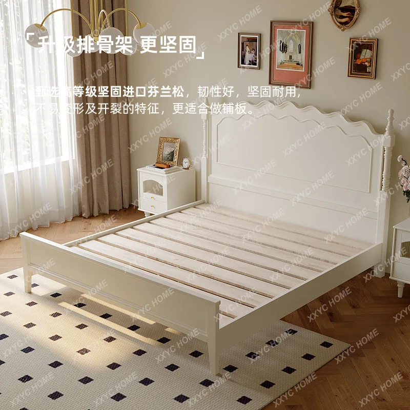 ML  cream style white solid wood master bed double premium sensual wedding bed