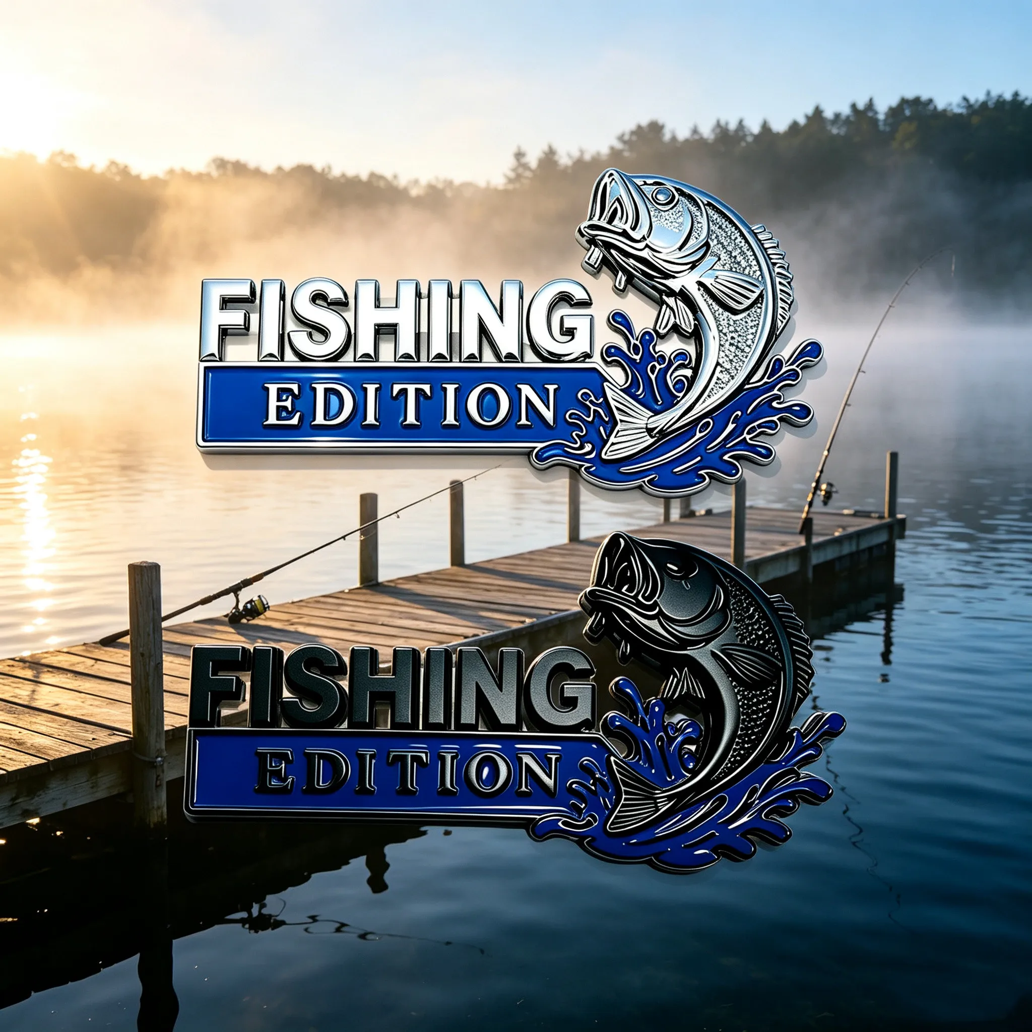 Fishing Edition 3D Metal Car Emblem Bass Fish Wave Badge Car Sticker For Truck SUV Auto Tail Decoration Exterior Accessory