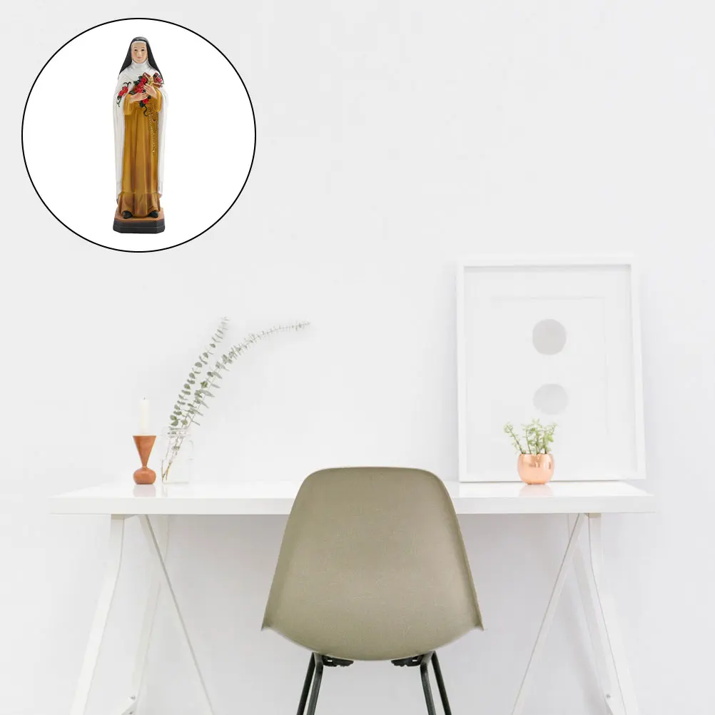 

Detailed Resin Nun Holding Flowers Statue Religious Ornament Desktop Church Catholicism Decoration Nun Art Statue
