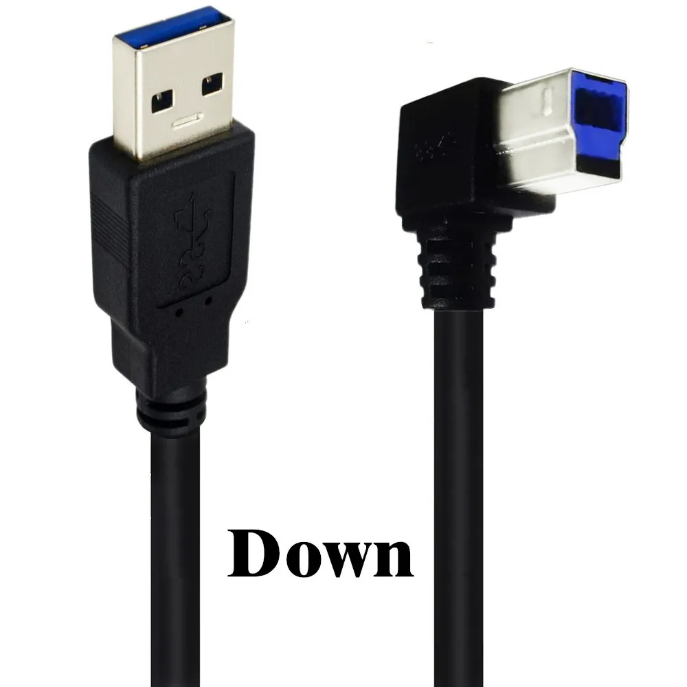 USB 3.0 USB męski na USB-B 3.0 90 stopni w górę dół lewego prawego Angeld typ B wymiana danych dysk twardy kaseta kabel do drukarki 0.5m