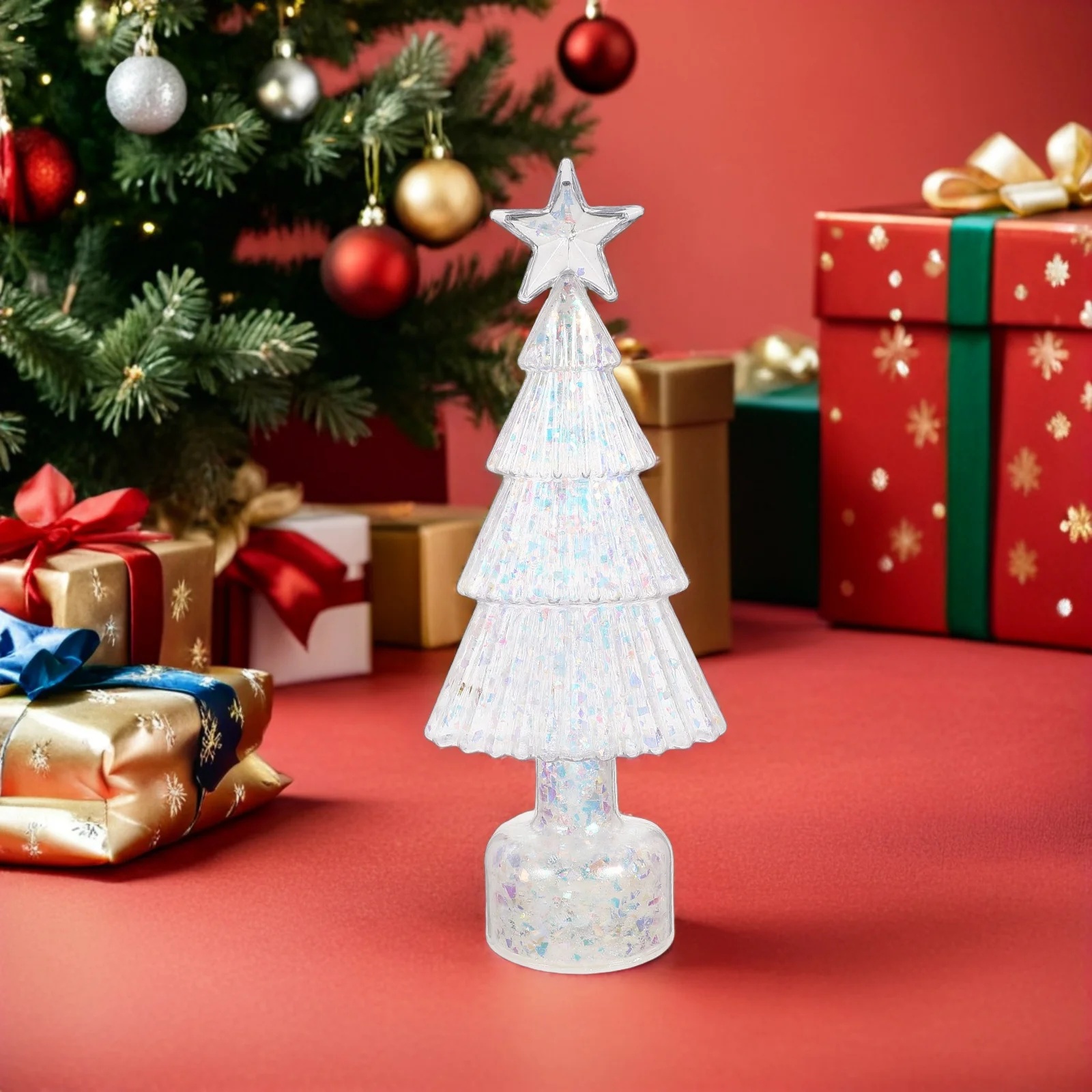 

Iridescent Desktop Christmas Tree Star Top LED Lights Small Night Lamp Powered Tabletop Xmas Centerpiece Decor Indoor
