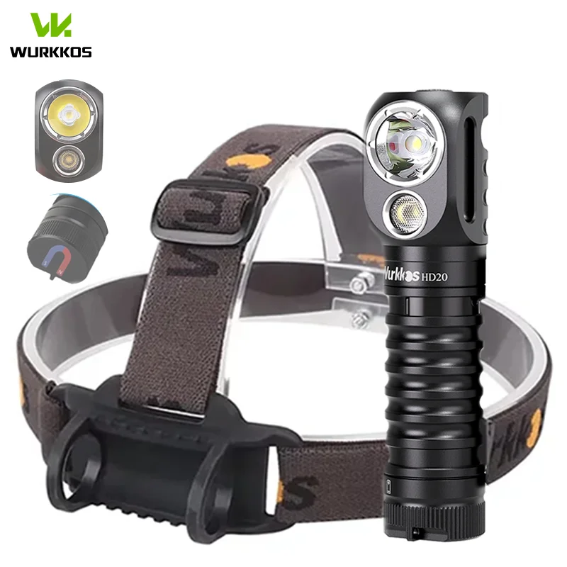 Налобный фонарь Wurkkos HD20, перезаряжаемый, 2000 лм, IP68, с функцией Power Bank, аккумулятор 21700, с магнитным основанием, для кемпинга, рыбалки, экстренных ситуаций