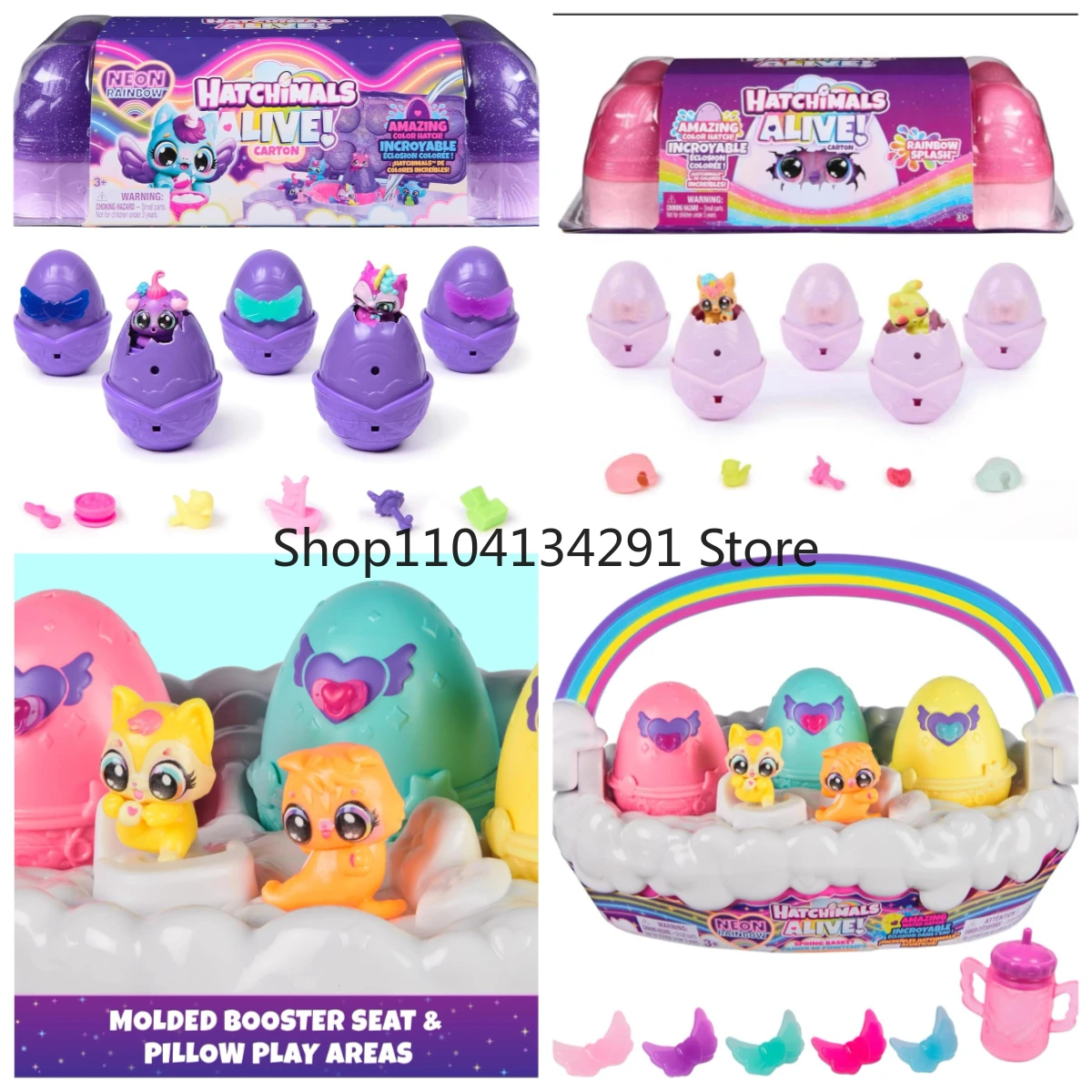 Оригинальный набор игрушек Hatchimals Neon Rainbow Egg с 5-мя меняющимися цветами мини-хэтчуидалями и 11 аксессуарами (для мальчиков и девочек)