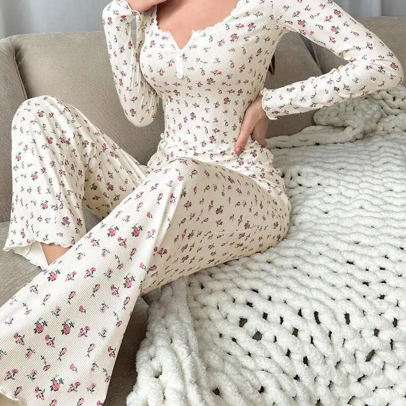 

Women's Clothing Pajamas Four Seasons At Home Outdoors Hit Product New Product Long Sleeves Pants Leisure Ventilate Comfortable