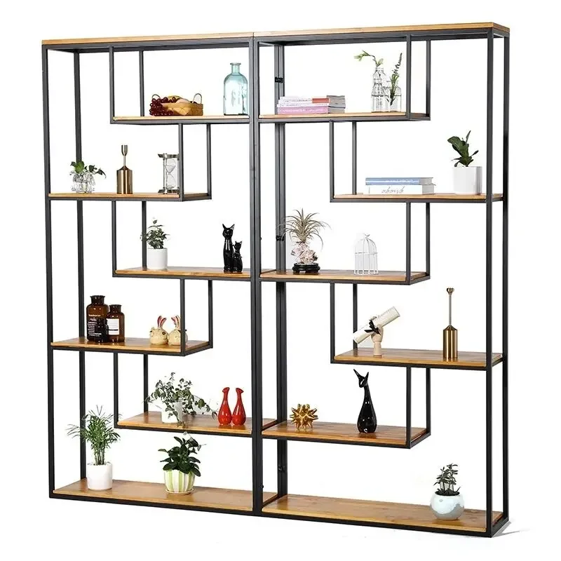 

Nordic wrought iron bookshelf creative living room partition storage floor-to-ceiling simple modern tea cabinet