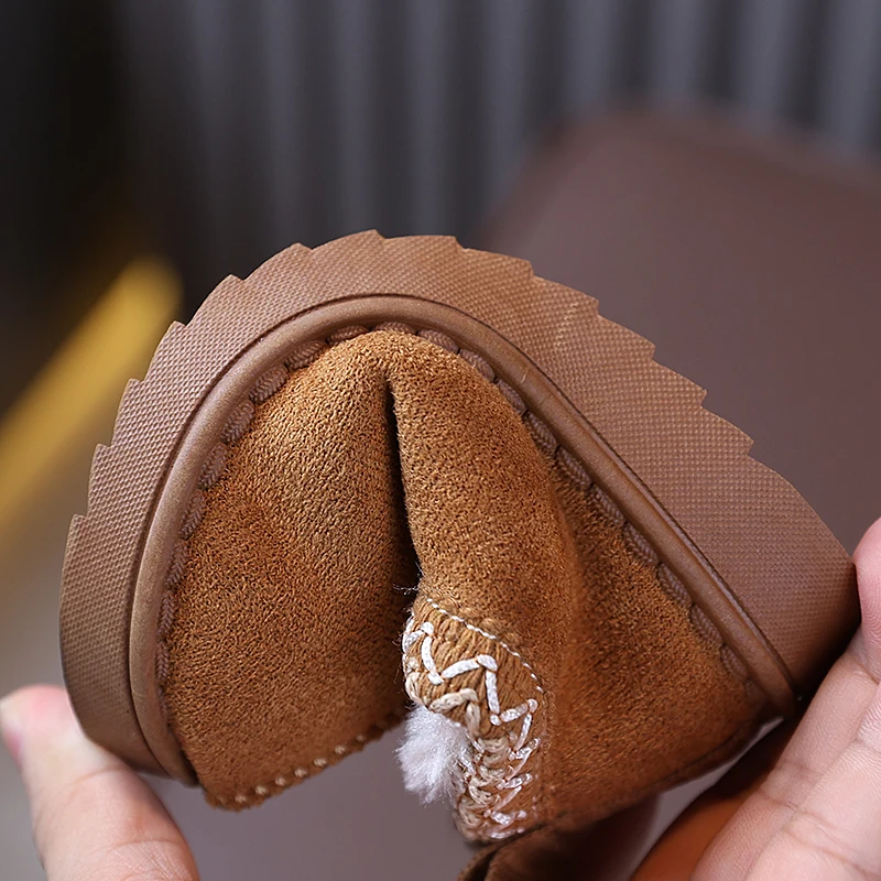Ethnische, geflochtene Schneestiefel mit Fleece-Futter für Kinder, warme Retro-Knöchelstiefel für Kinder, rutschfeste Winterstiefel mit dicker Sohle für Kleinkinder. – Detail 9