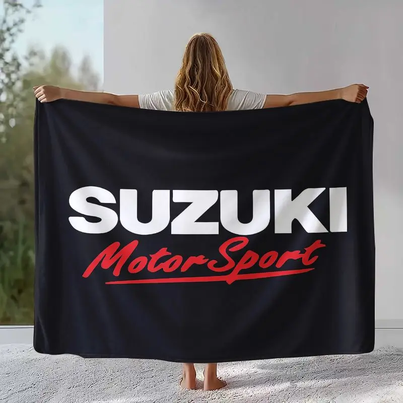 Vintage S-Suzuki Racing Car Soft Flannel Throw Blanket,Cozy Blanket for Bed,Sofa,Living Room,Picnic,Camping,Home Decor Moto