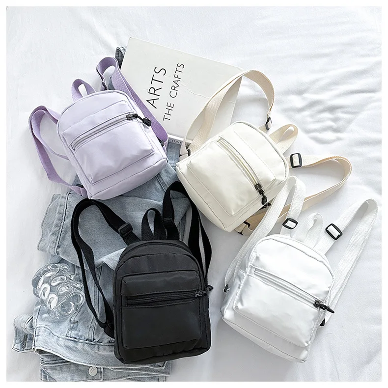 Custom Print Logo Solid Color Mini Nylon Backpack Convertible Shoulder Crossbody Bag Pocket Daily Outdoor Travel Small Backpack view 2