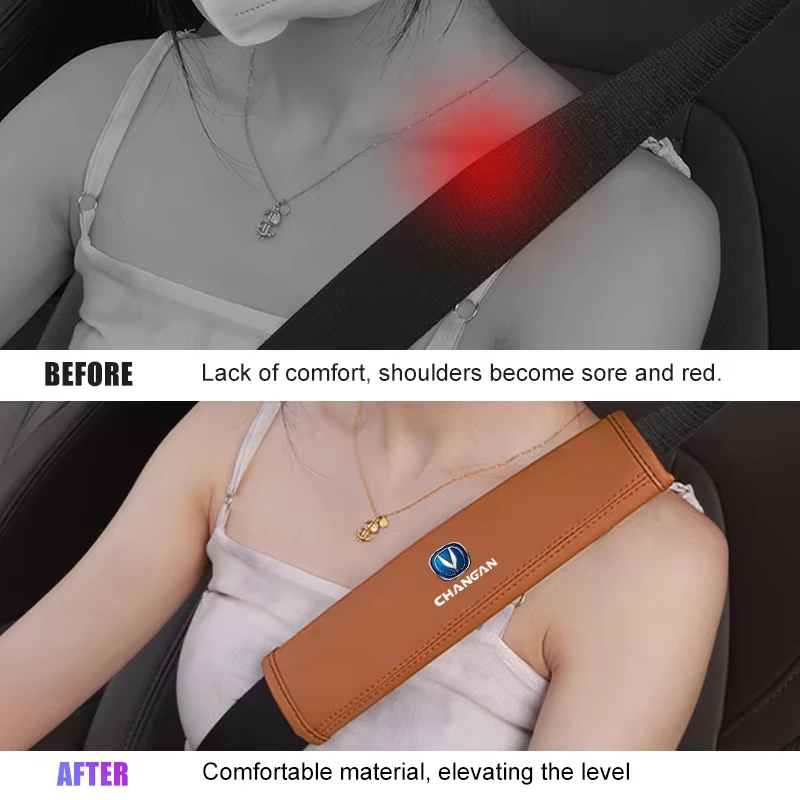 Leather Car Seat Belt Shoulder Pads Safety Belt Cover For Changan UNIT UNIK CS35PLUS CS55 PLUS CS75 PLUS Oshan X7 X5