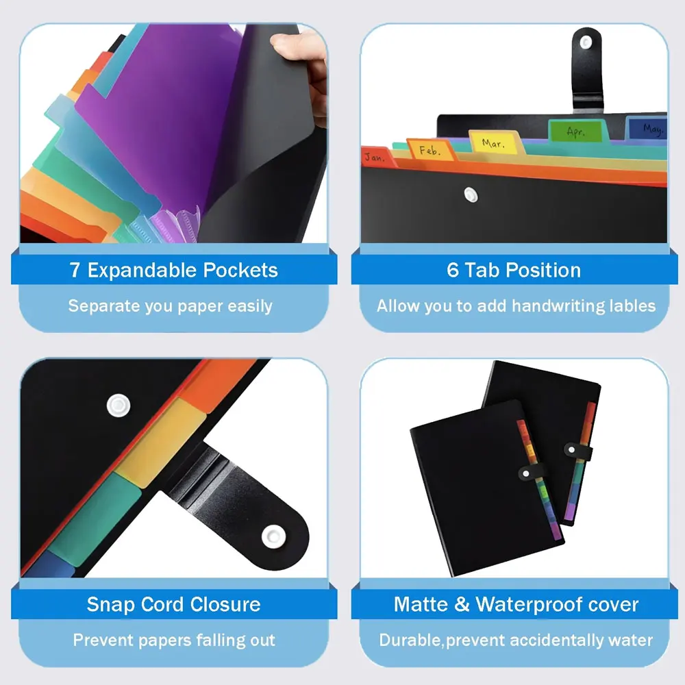 1pc 7-pocket colorful expandable document bag, A4 accordion-style document bag, plastic material, document storage bag image 5
