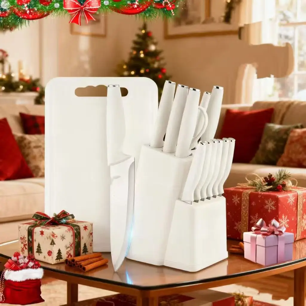 13+2-Piece Kitchen Knife Set, Integrated Knife Block with Built-In Sharpening Function, Complete Set of Kitchen Knives for Vegetable Chopping, Meat Cutting and Food Prep, Suitable as Gifts for Various Festivals